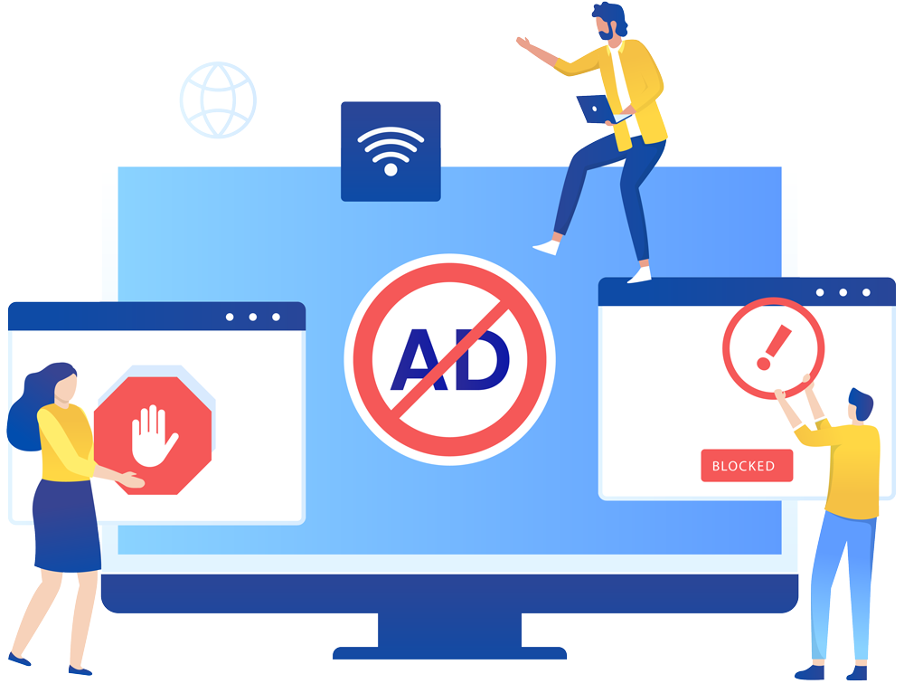 blocked ads on a computer screen